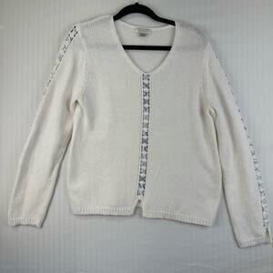 Christopher & Banks Vintage White Knit V-Neck Sweater Medium Coastal Grandma Top
